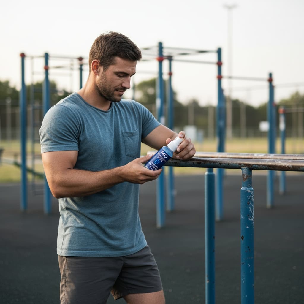 Calisthenics guy looking at his Liquid Magnesium 400MG