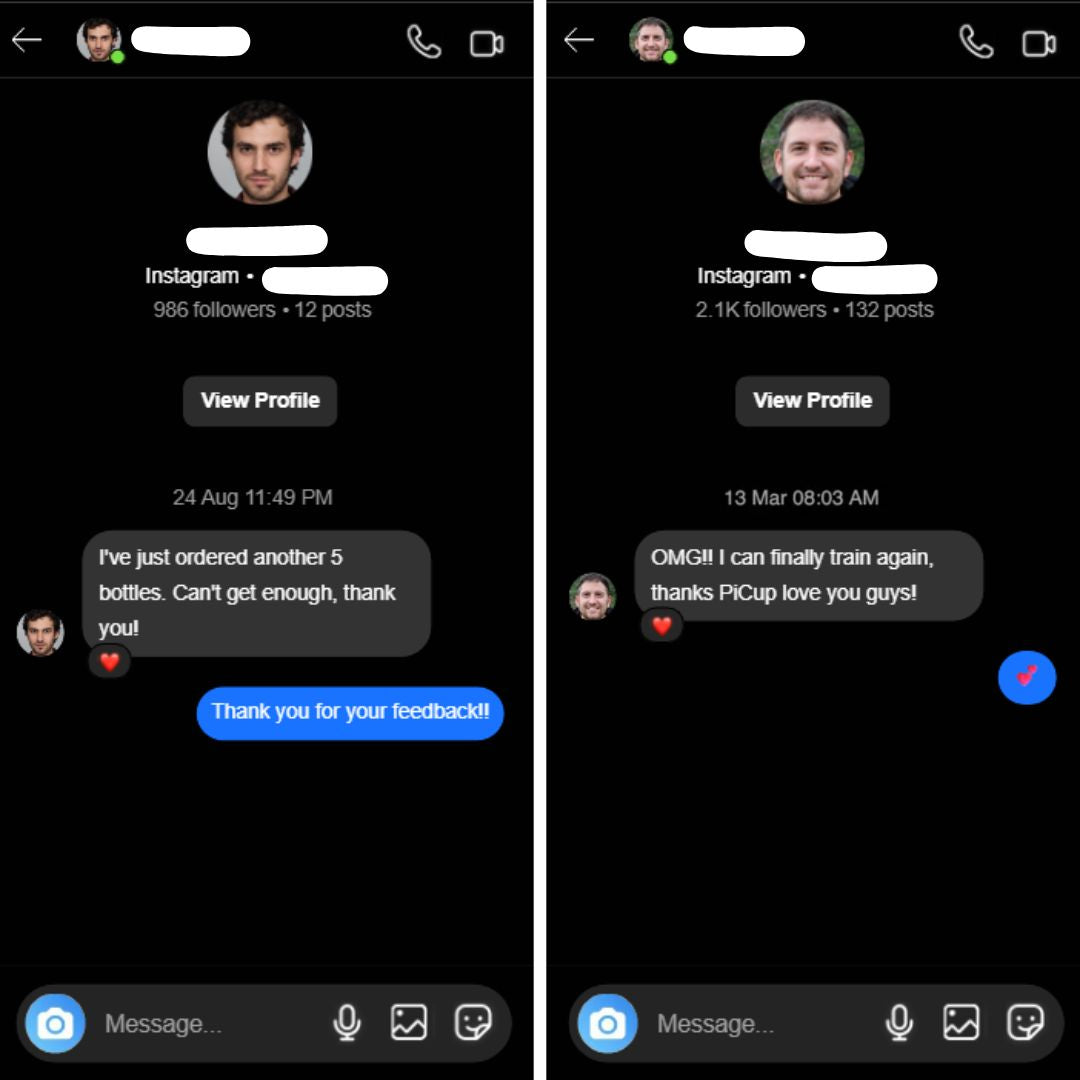 Two smartphone screens showing Instagram profile views with user testemonials Liquid Magnesium 400MG